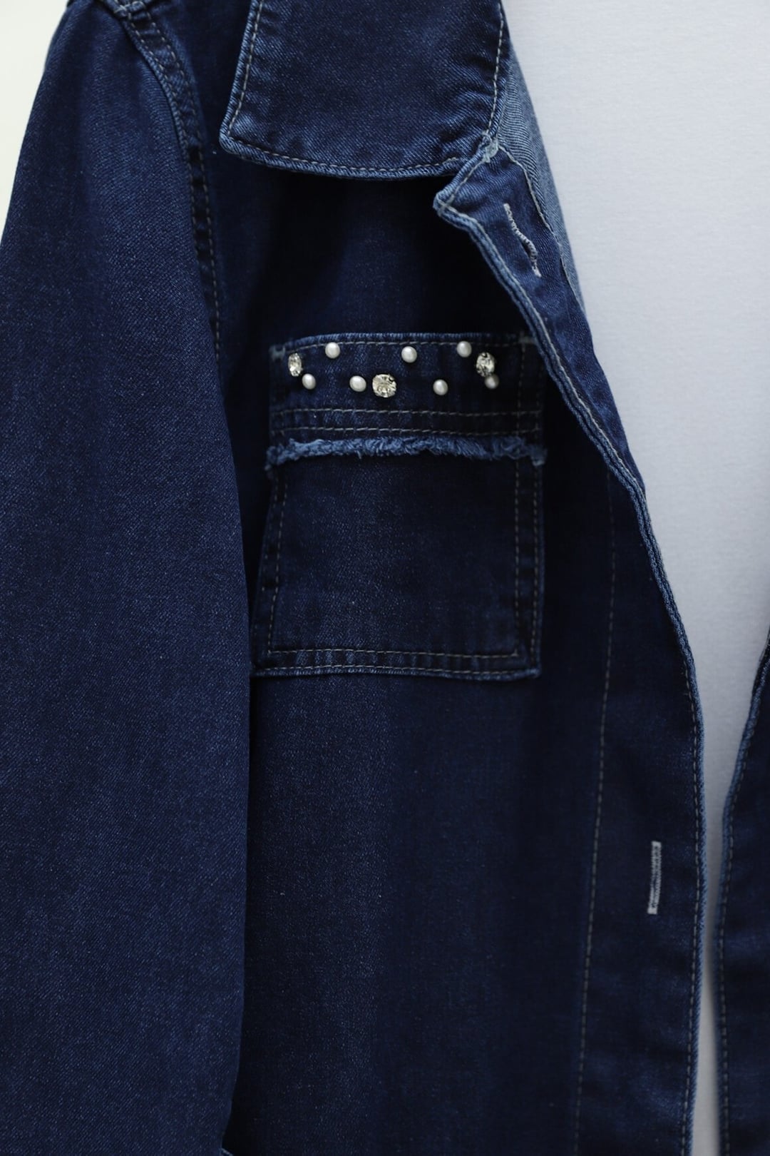 Stone Detail Denim Jacket and Trousers Co-ord Set - Navy - Podyumplus - by Peralane - photo 8