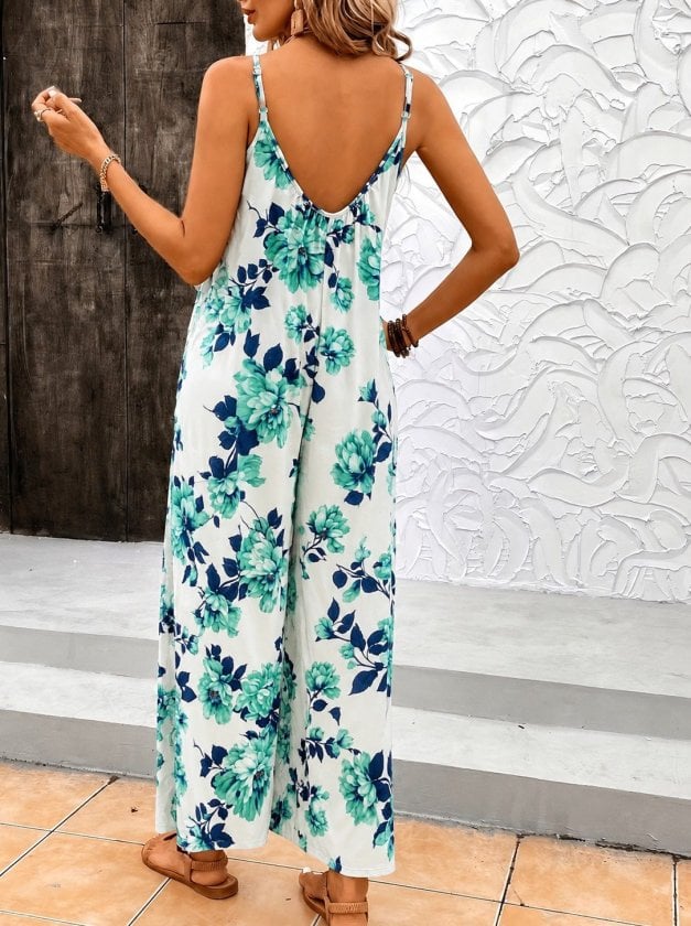 Women's Spaghetti Strap Floral Long Jumpsuit with Pockets - Janes - by Peralane - photo 2
