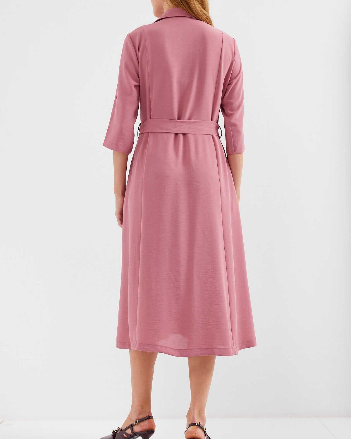 Belted Shirt Dress in Dusty Rose - Womens Midi Dress - Bigdart - by Peralane - photo 4