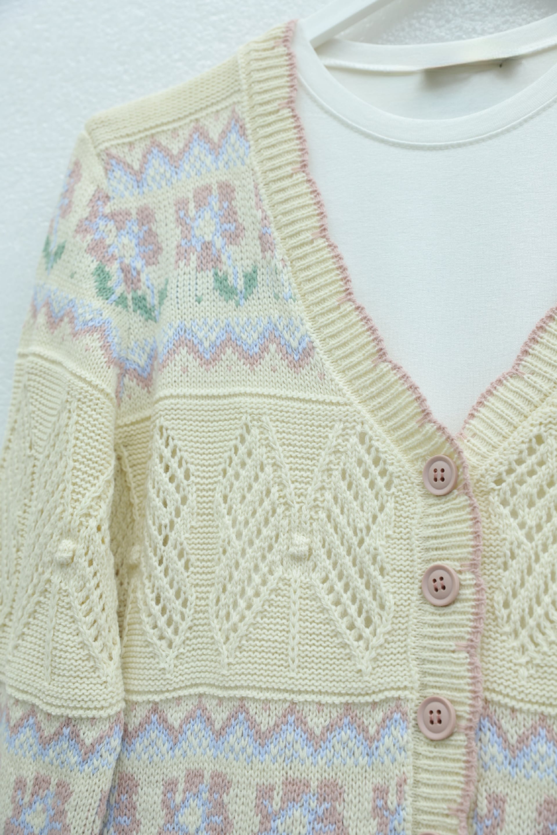 Cream Butterfly Patterned Colorful Buttoned Openwork Knit Cardigan - Podyumplus - by Peralane - photo 5