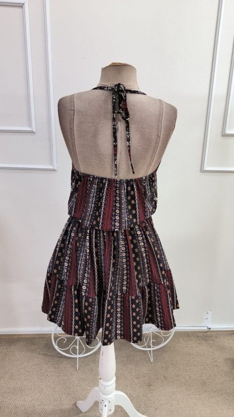 Women's Sleeveless Halter Neck Tie Waist Tiered Mini Dress with Floral Print - Janes - by Peralane - photo 6