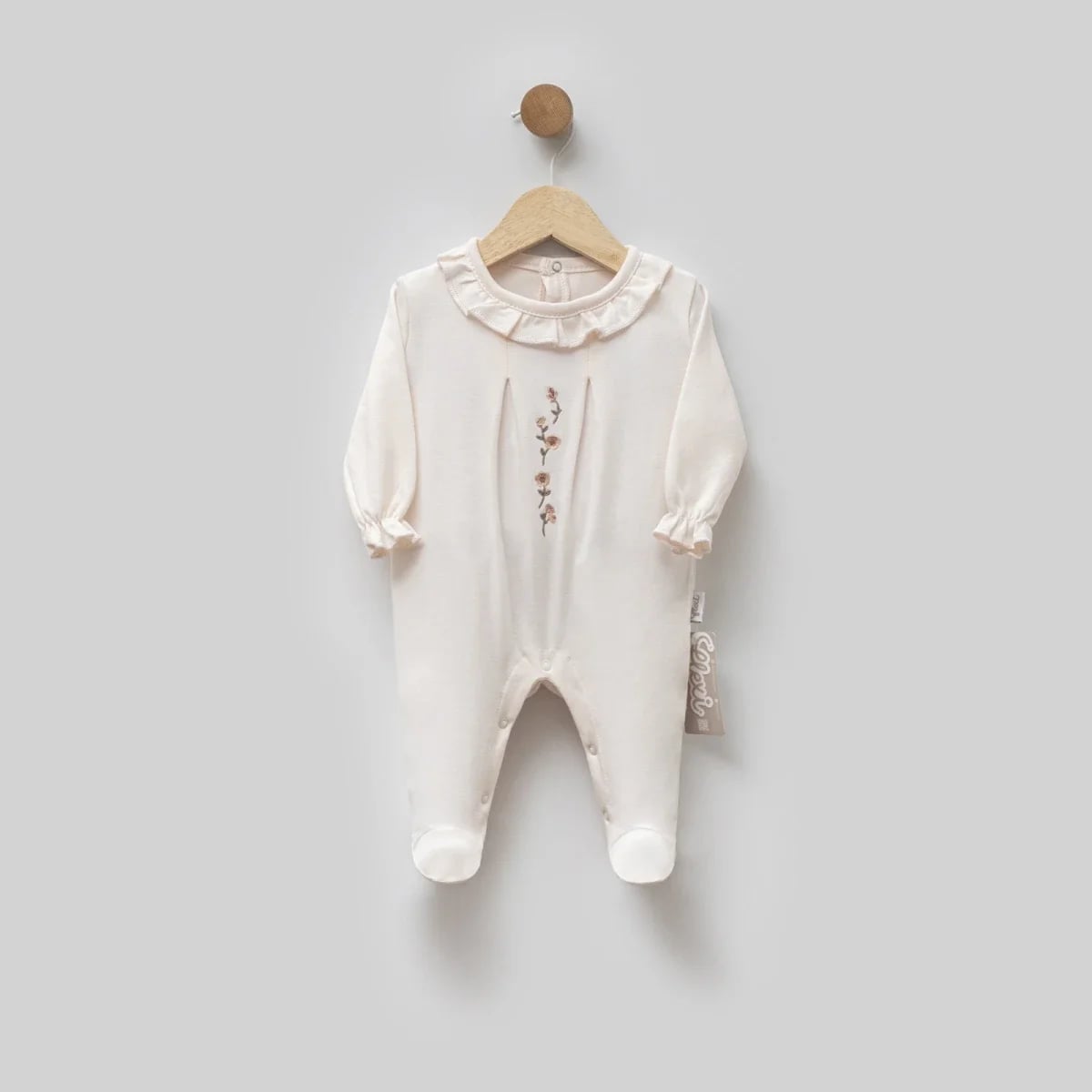 Baby Romper with Footies - Pale Pink Floral Embroidery (Pack of 3) - Flexi Baby - by Peralane