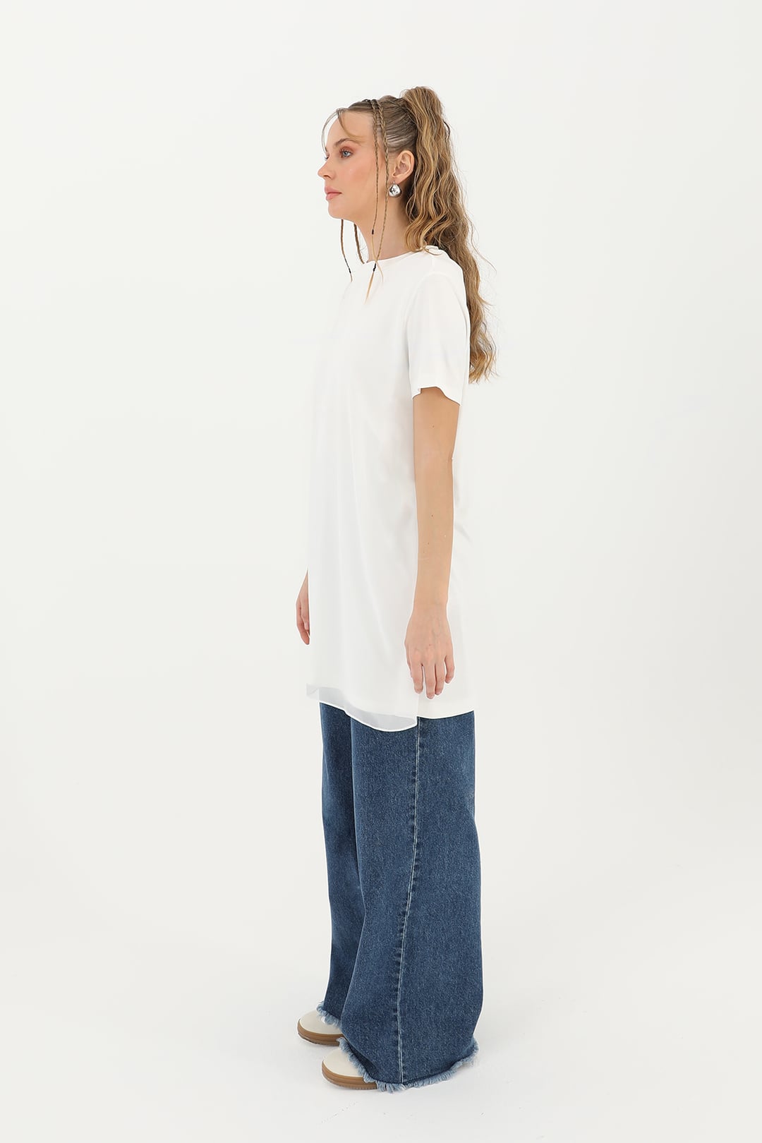 Women's Basic Long Tunic Top with Sheer Hem - Puane - by Peralane - photo 3