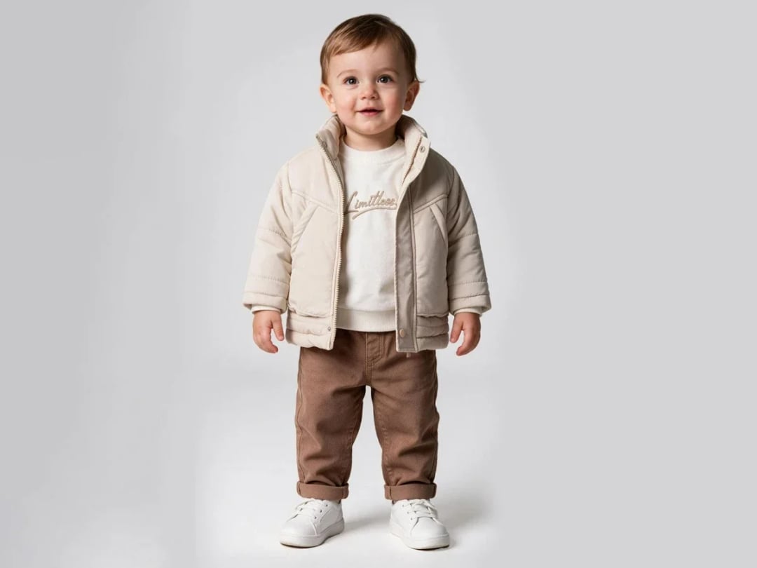 Quilted Baby Jacket and Sweatshirt Set with Pockets - Cream - Beyaz Bebek - by Peralane