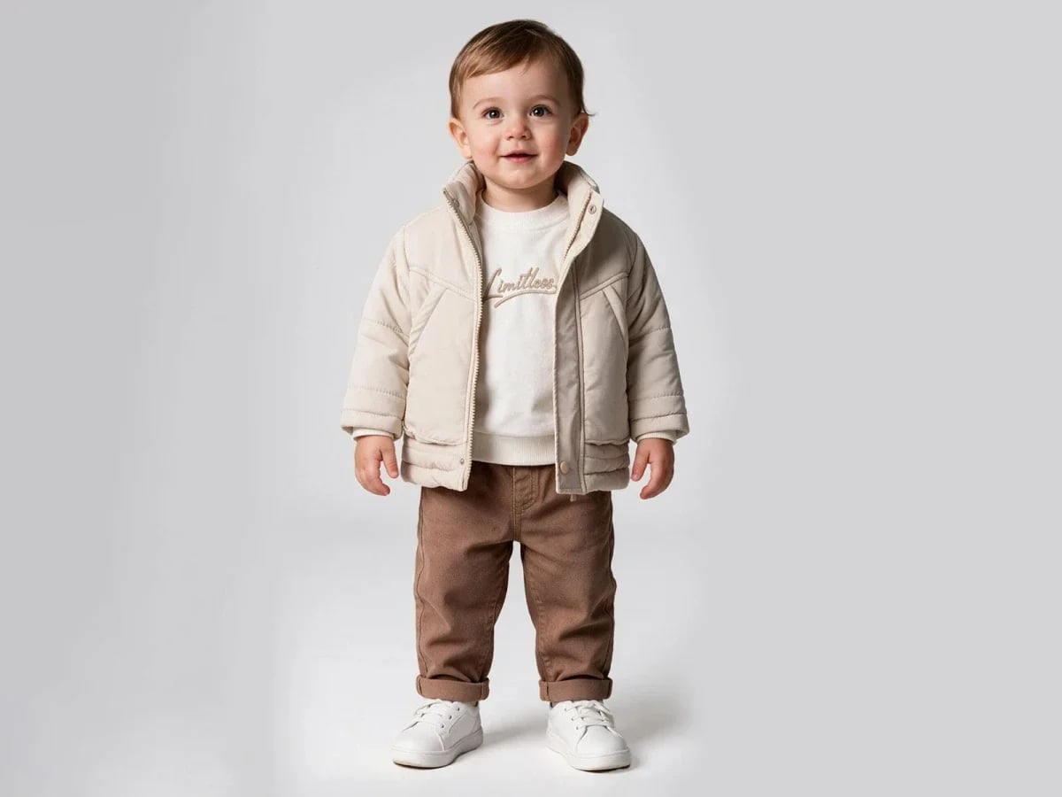 Quilted Baby Jacket and Sweatshirt Set with Pockets - Cream - Beyaz Bebek - by Peralane