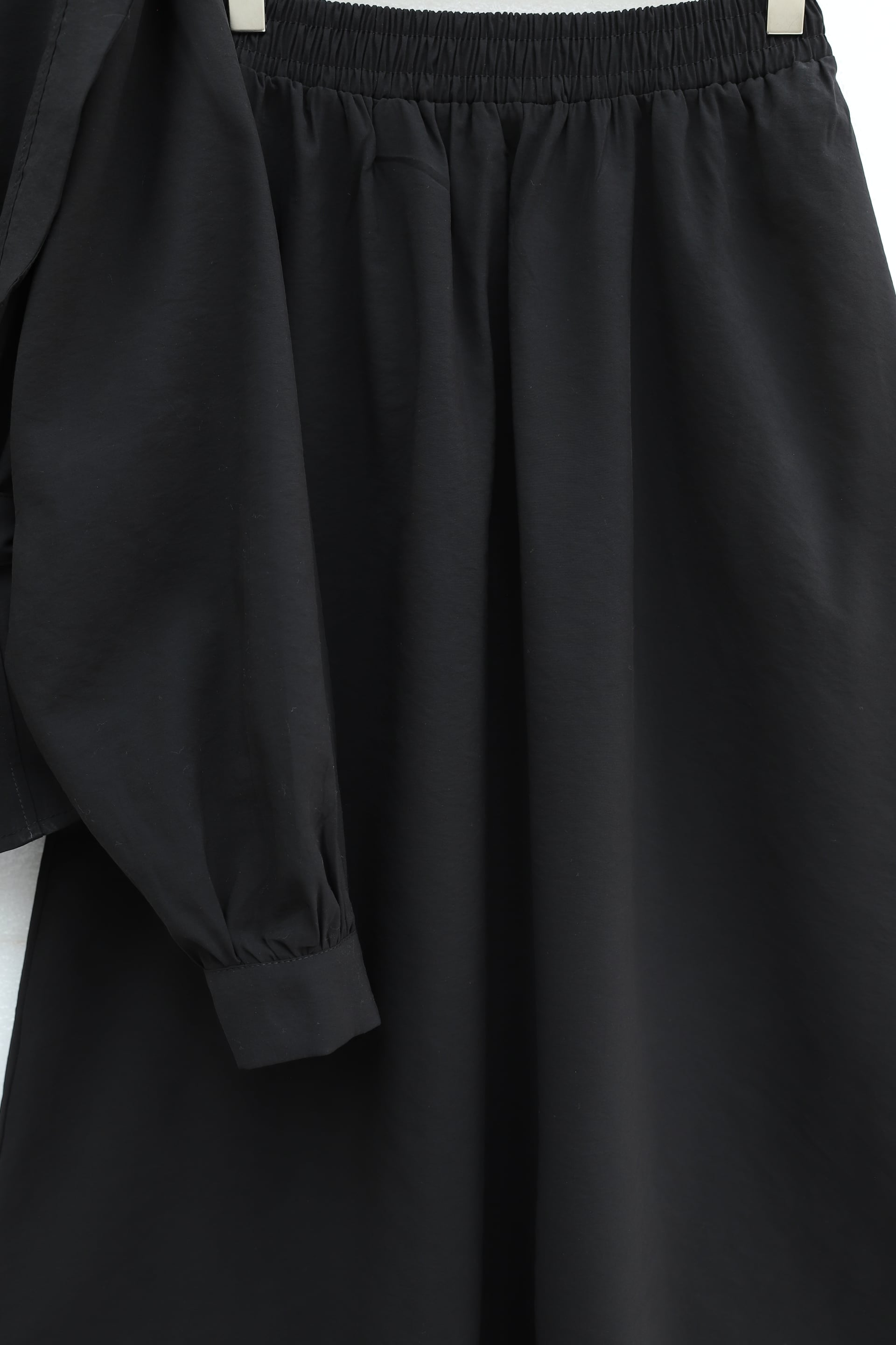 Black Modest Two-Piece Set with Shoulder Pads, Belted Blouse and Elasticated Midi Skirt - Podyumplus - by Peralane - photo 7