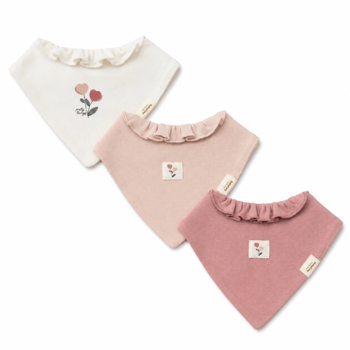 3 Pcs Bandana Bibs Set - Off-White, Pale Pink, Dusty Rose - 0-24 Months - Babycosy - by Peralane