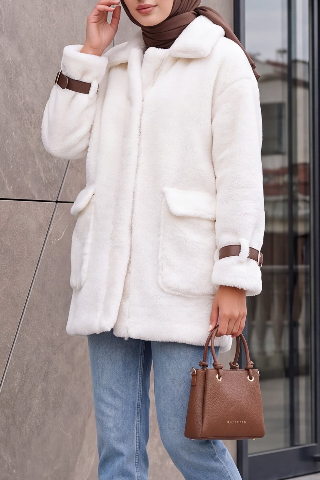 Women's Oversize Faux Fur Coat - Tan - Bigdart - by Peralane