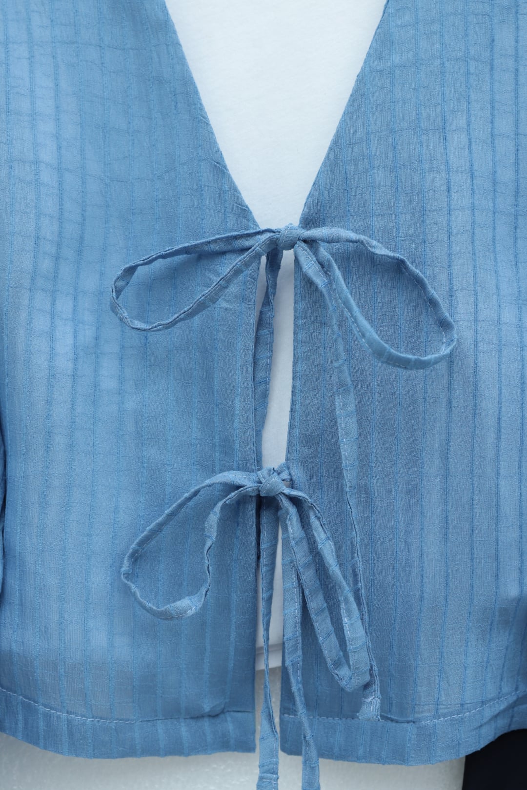 Light Blue Ribbed Cardigan with Front Ties - Podyumplus - by Peralane - photo 5