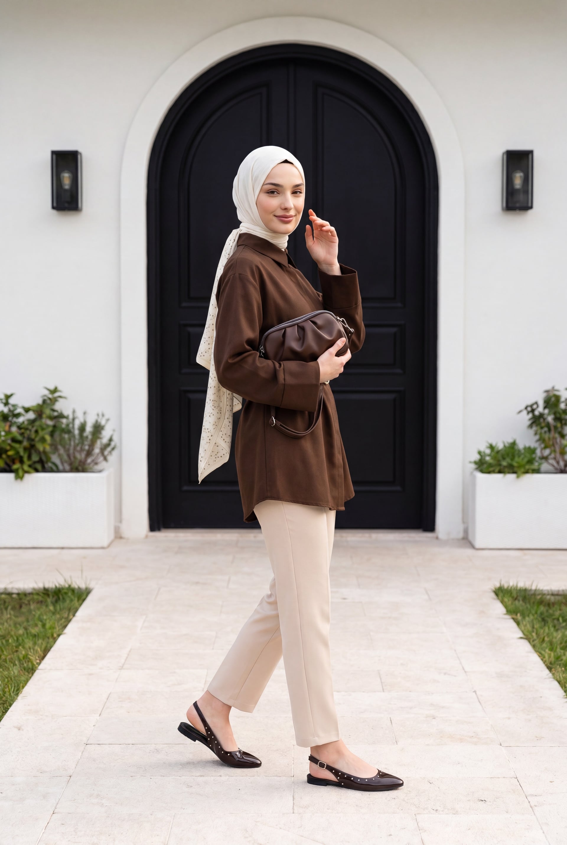 Thick Belted Fabric Trousers - Beige - Podyumplus - by Peralane - photo 3