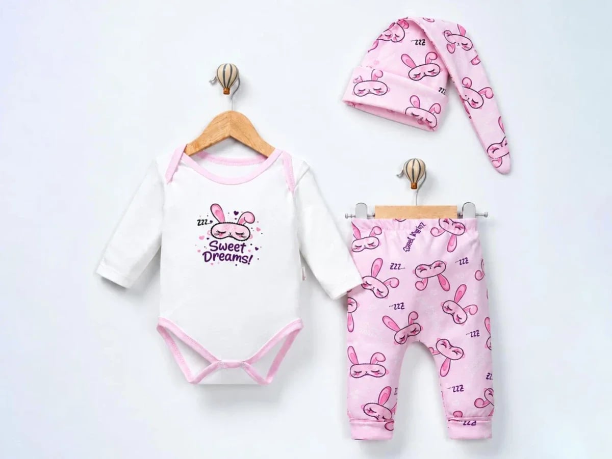 Sweet Dreams Print 3-Piece Baby Girl Sleepwear Set - Supermini - by Peralane