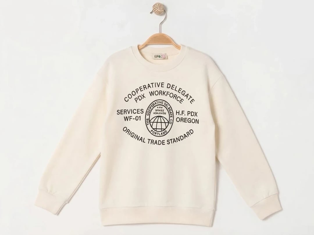 Workforce Print Boys' 3-Thread Brushed Fleece Sweatshirt - Cream - Ruhat Kids - by Peralane