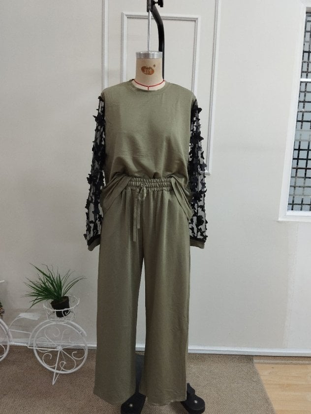 Women's Long-Sleeve Crew Neck Top and Wide-Leg Trousers Loungewear Set - Janes - by Peralane - photo 4