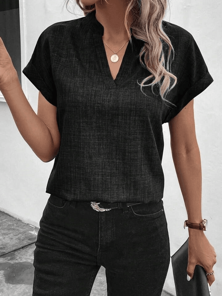 Women's Sofya Blouse with Short Cuffed Sleeves and V-Neckline - Janes - by Peralane - photo 2