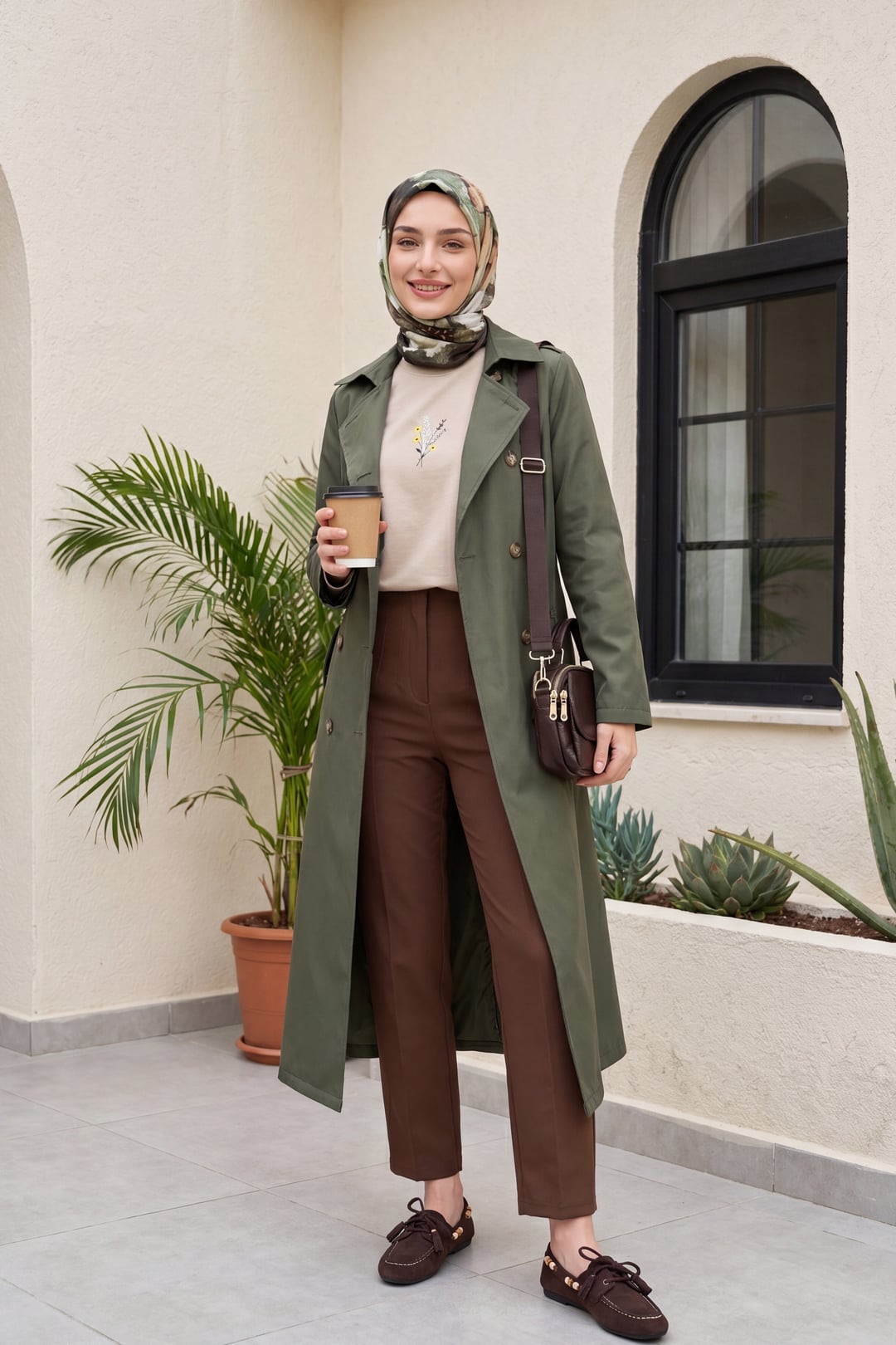 Double-Breasted Belted Trench Coat - Olive Green - Podyumplus - by Peralane - photo 3