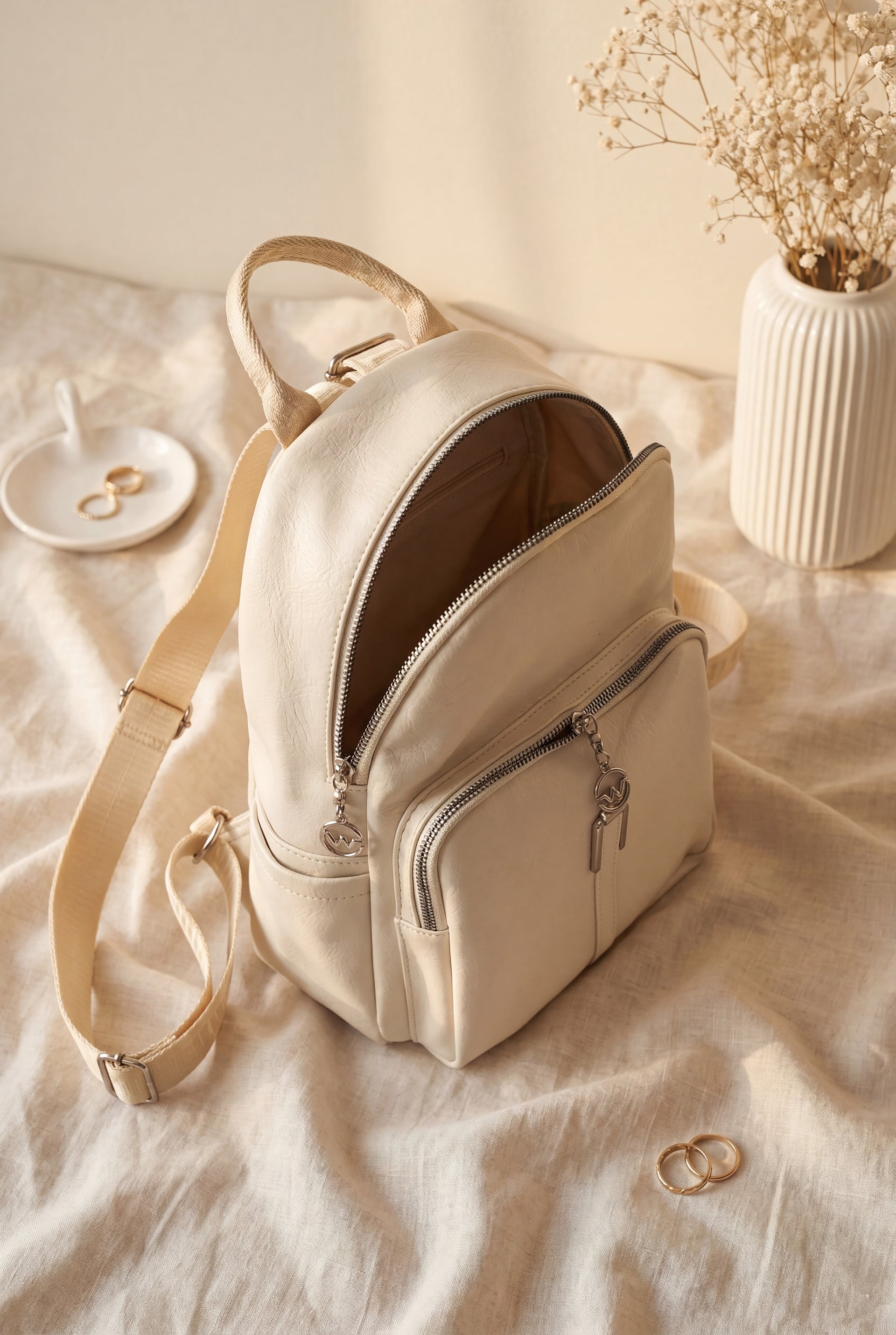 Cream Woven-Strap Women's Double-Zip Backpack - Podyumplus - by Peralane - photo 2