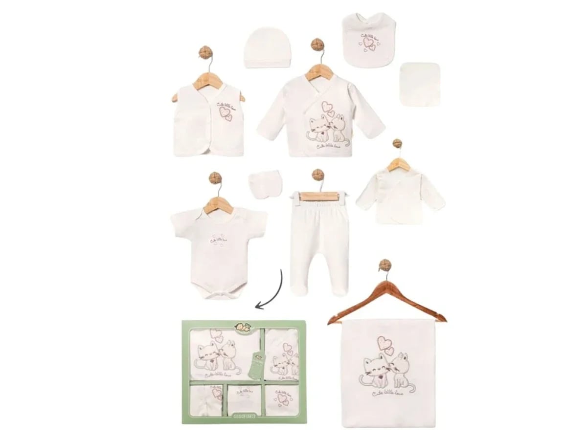Two Cats Print 10-Piece Hospital Exit Layette Set for Baby Girls - Baby Zuhu - by Peralane