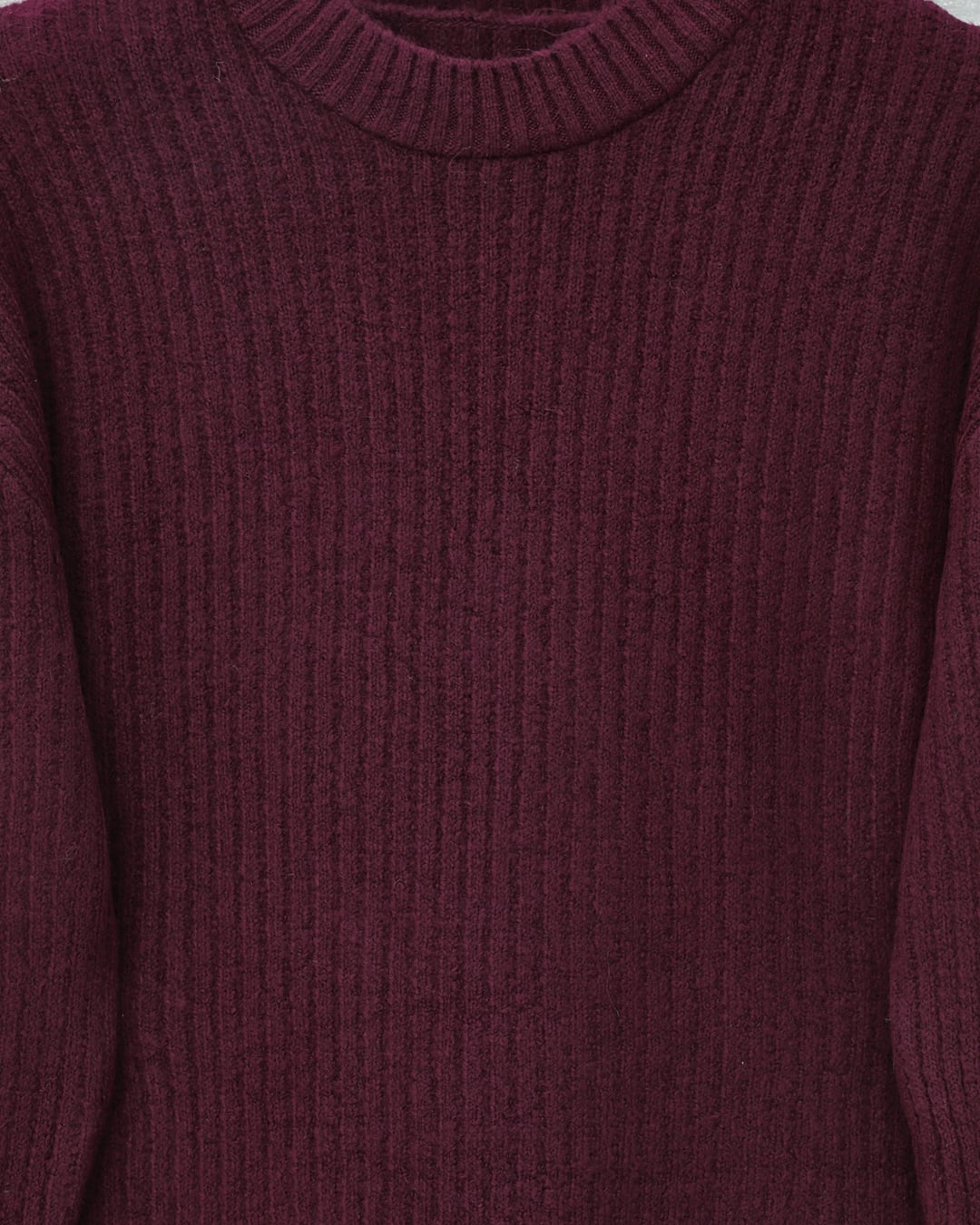 Ribbed Long Tunic Knit Sweater - Burgundy - Podyumplus - by Peralane - photo 4