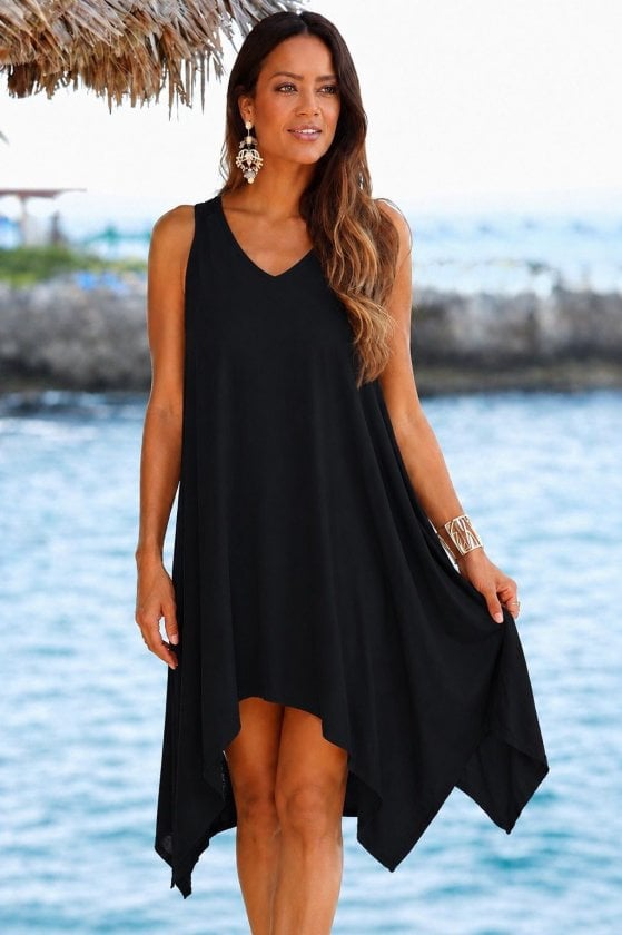 Women's Sleeveless V-Neck Asymmetrical Short Viscose Dress - Janes - by Peralane - photo 3