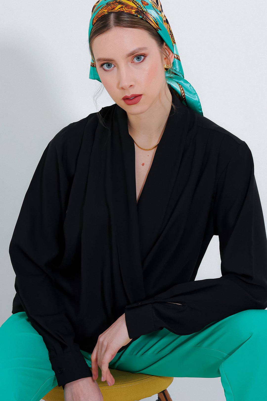 Women's Black Wrap Drape Blouse - Bigdart - by Peralane - photo 3