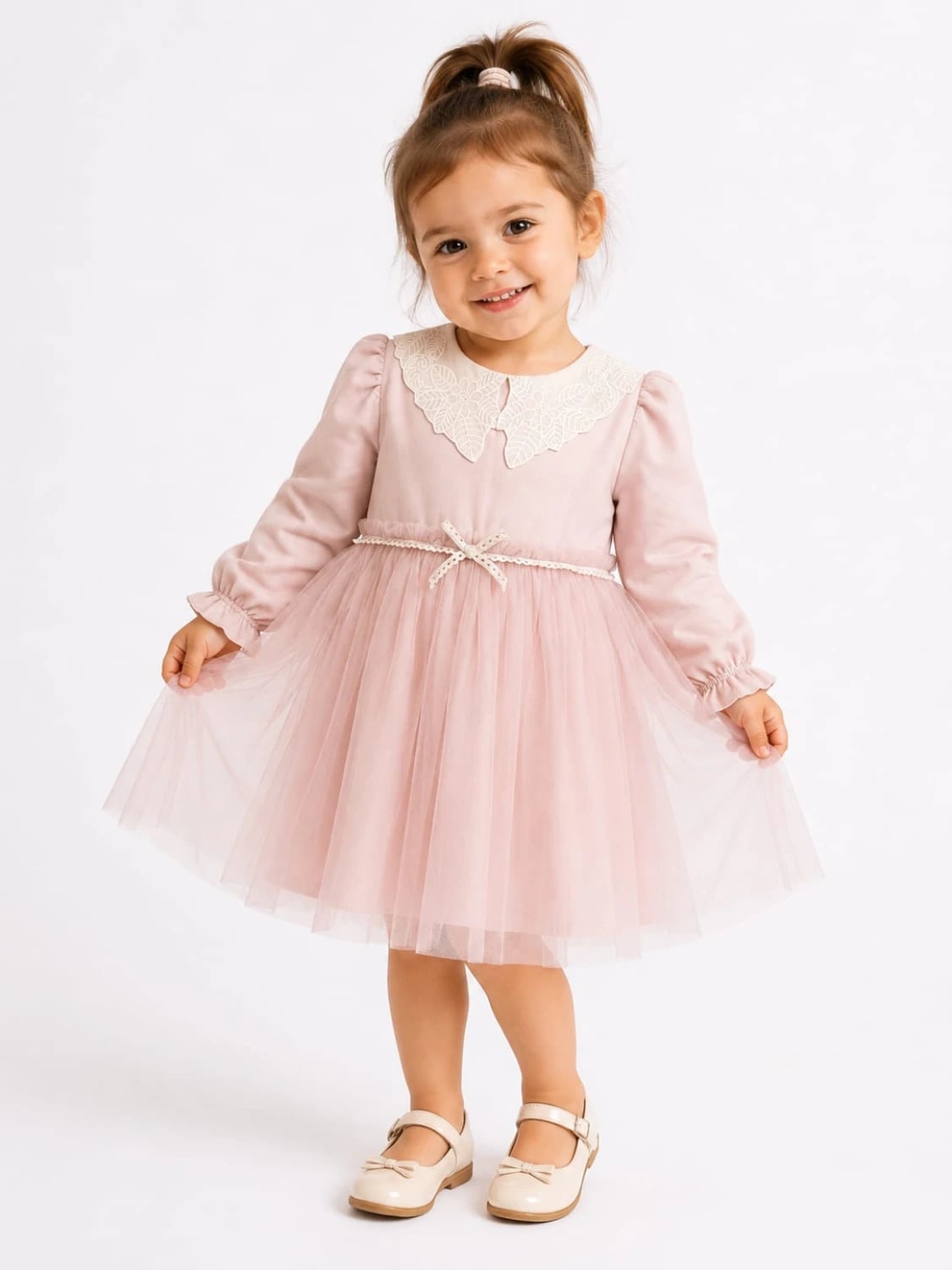 Girls' Tulle Dress with Broderie Collar - 1045 - Serkon Baby - by Peralane
