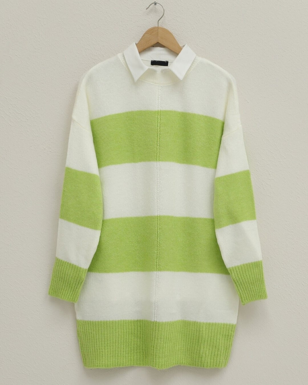 Striped Knit Tunic in Light Green - Podyumplus - by Peralane