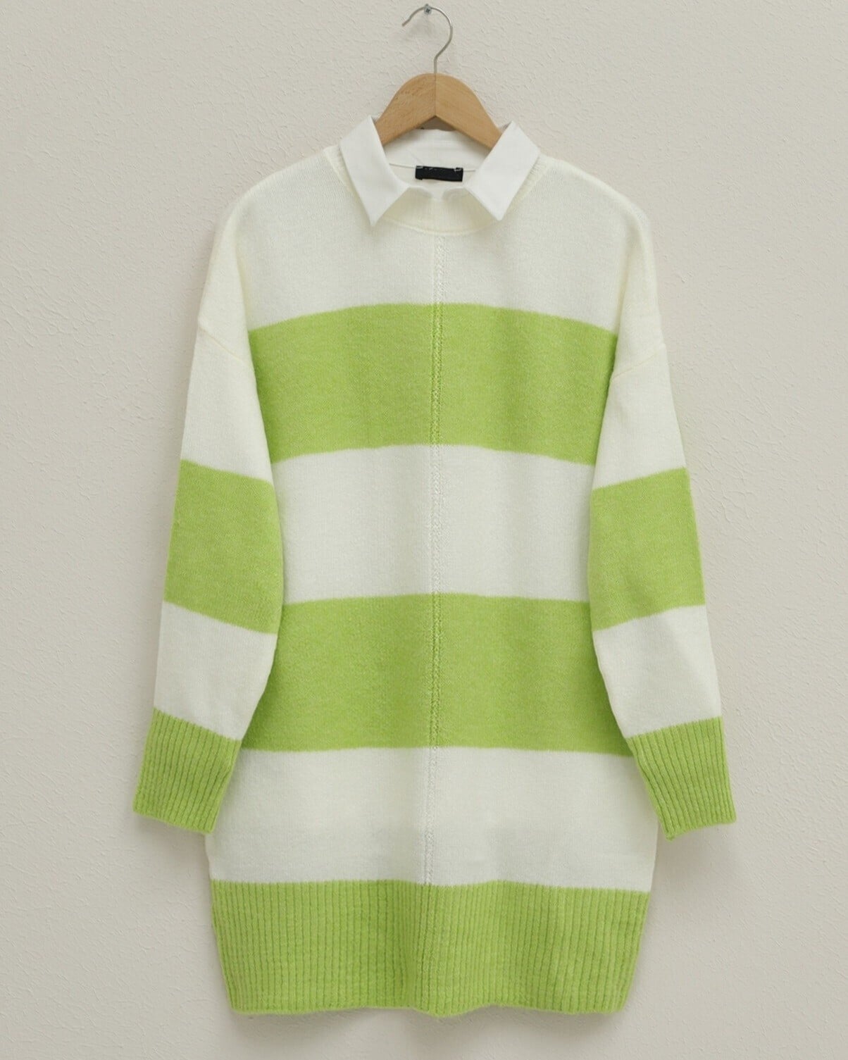 Striped Knit Tunic in Light Green - Podyumplus - by Peralane