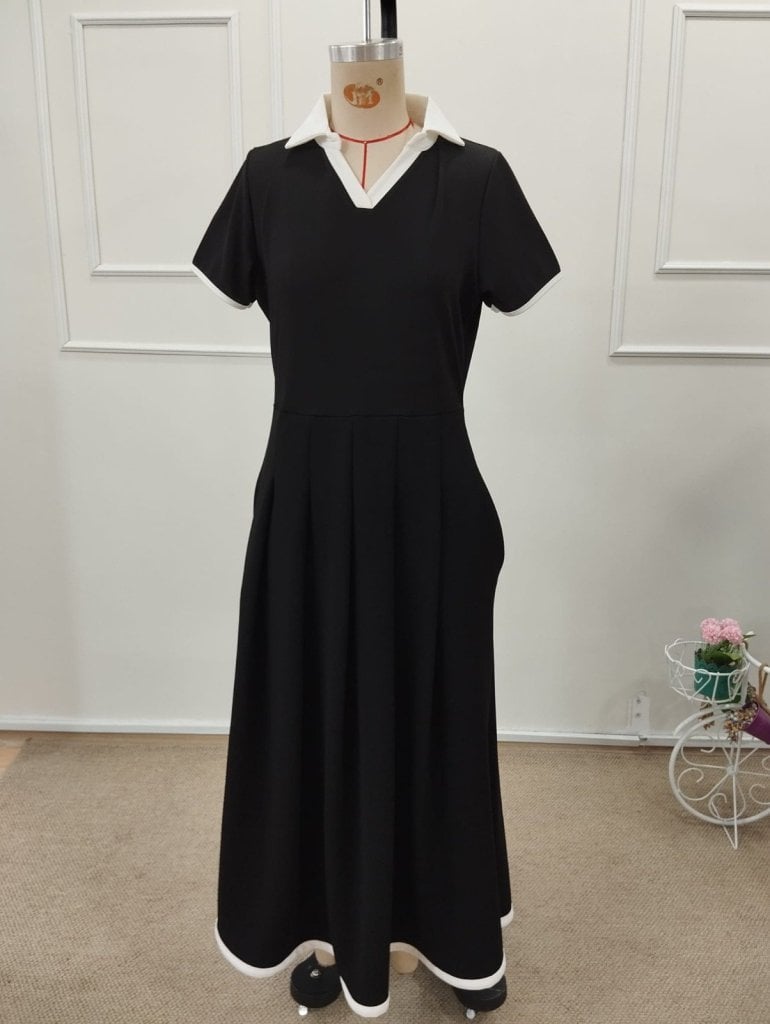 Women's Short Sleeve V-Neck Pleated Long Crepe Dress - Janes - by Peralane - photo 6