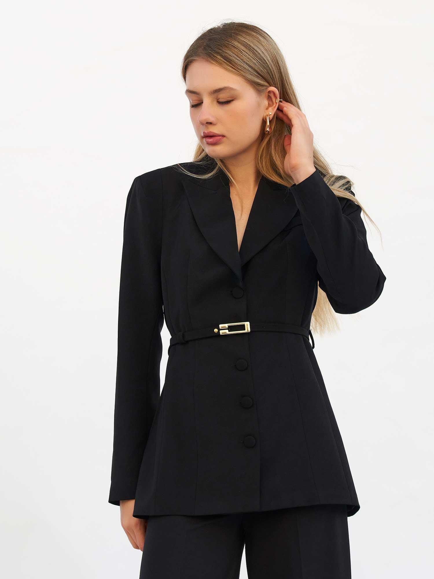 Black Double-Breasted Blazer with Belt - Lefon - by Peralane - photo 8