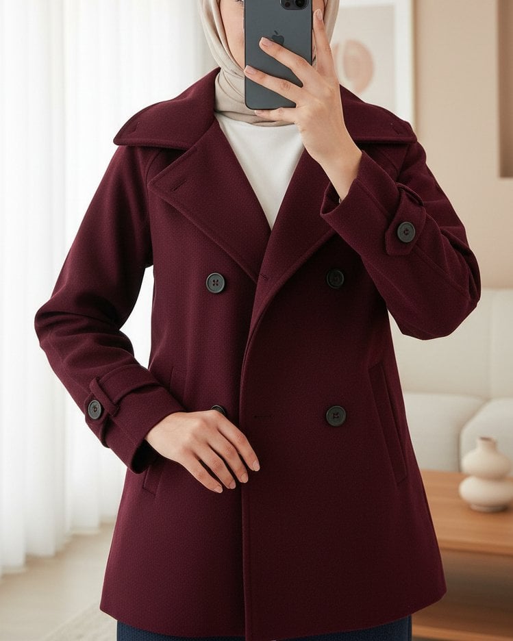 Women's Belted Wool-Blend Coat - Burgundy - Bigdart - by Peralane - photo 2