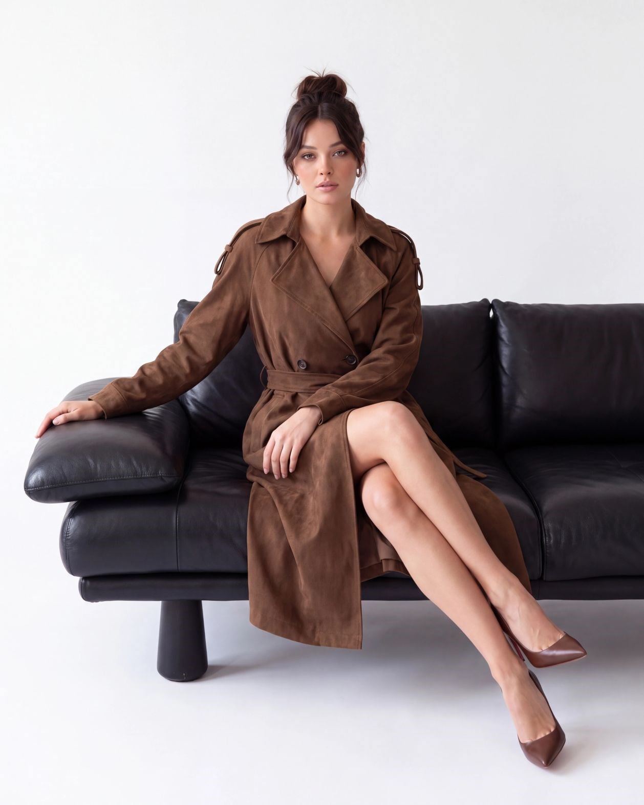 Women's Camel Brown Trench Coat with Belt - Fame - by Peralane - photo 2