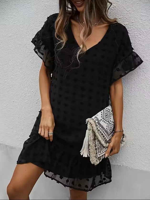 Women's Short Sleeve V-Neck Polka Dot Chiffon Dress - Janes - by Peralane - photo 2