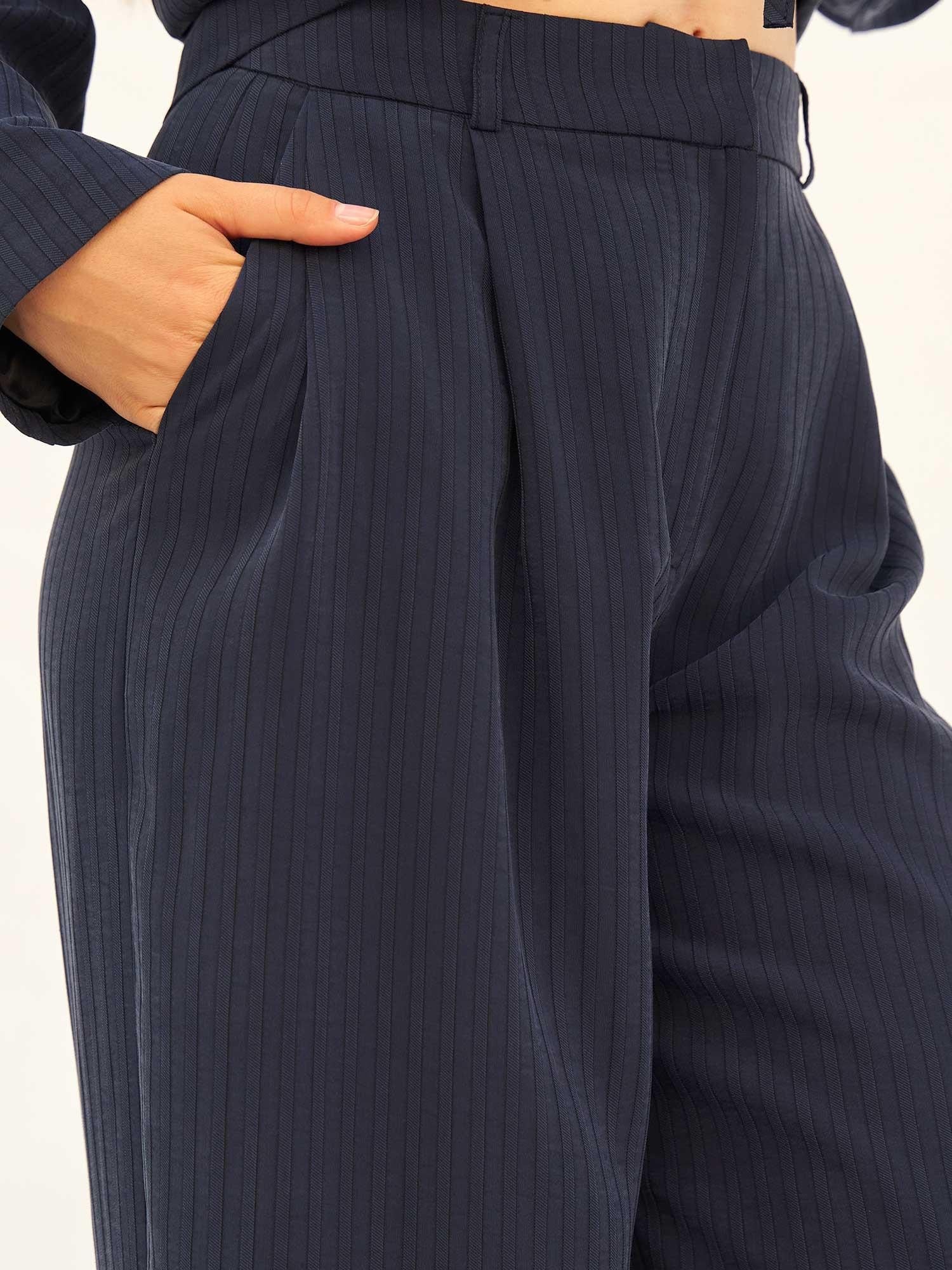 Navy Pinstripe Blazer and Wide-Leg Trousers Set - Lefon - by Peralane - photo 7