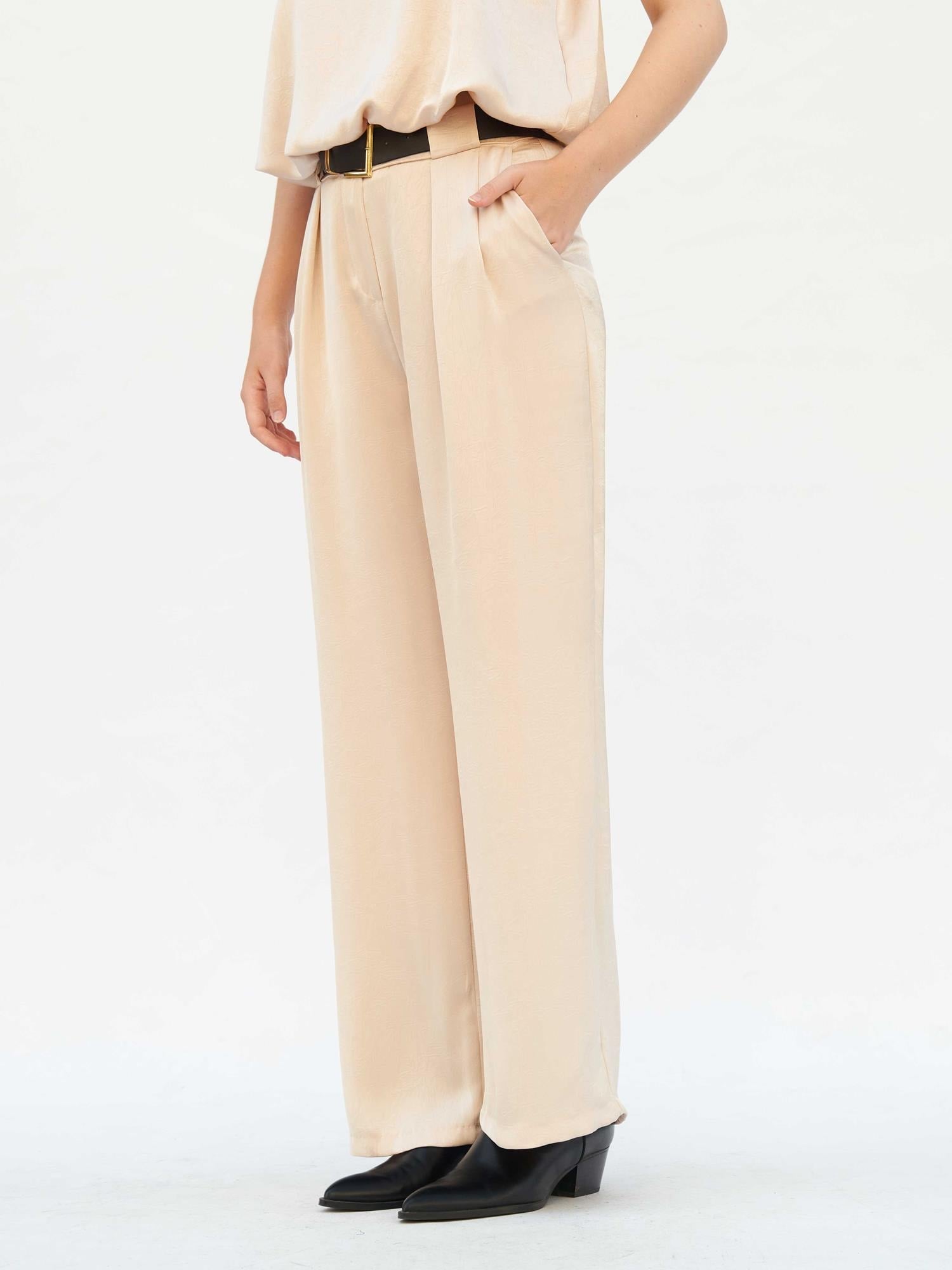 Beige Satin Wide-Leg Trousers with Belt - Lefon - by Peralane - photo 9