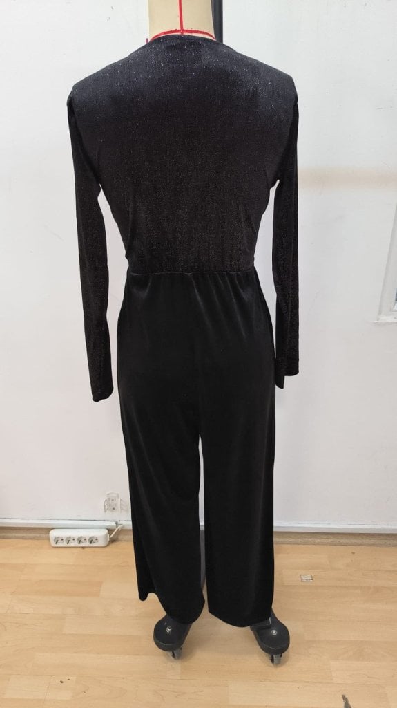 Women's Black Velvet Wrap Jumpsuit with Glitter Print - Janes - by Peralane - photo 7