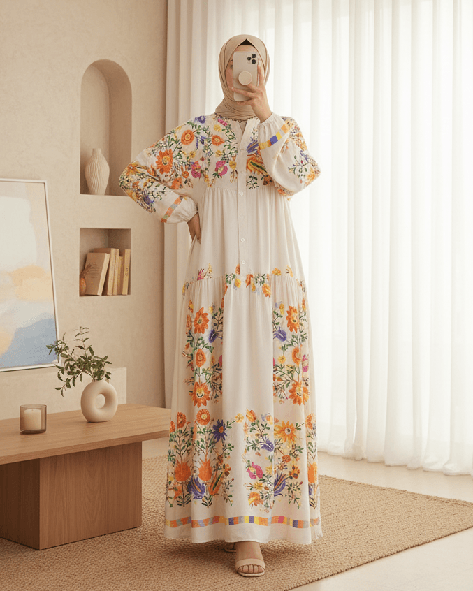 Authentic Print Modest Dress - Orange - Bigdart - by Peralane - photo 2