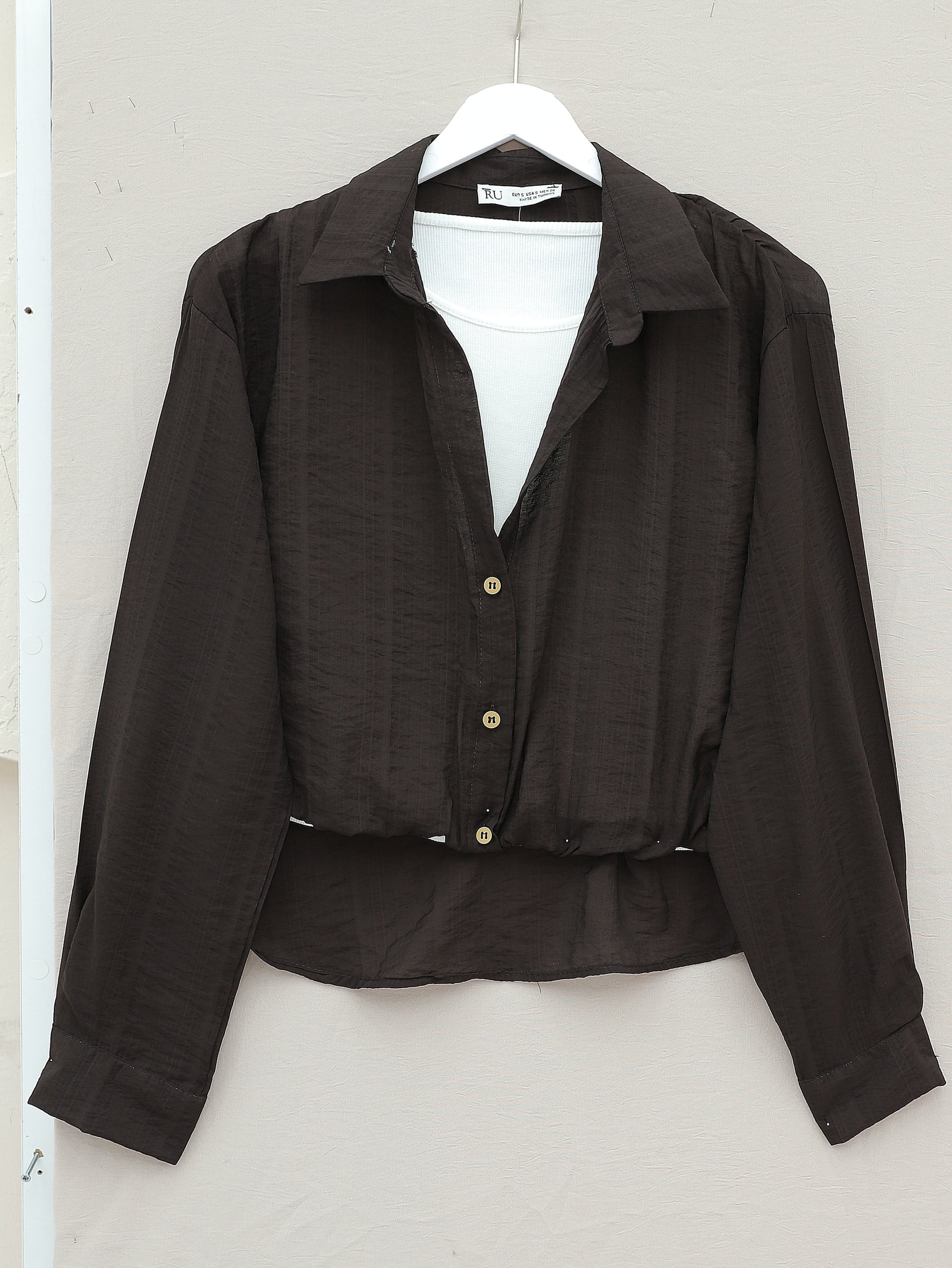 Crop Bodysuit Detail Long Back Shirt with Necklace - Dark Brown - Podyumplus - by Peralane - photo 6