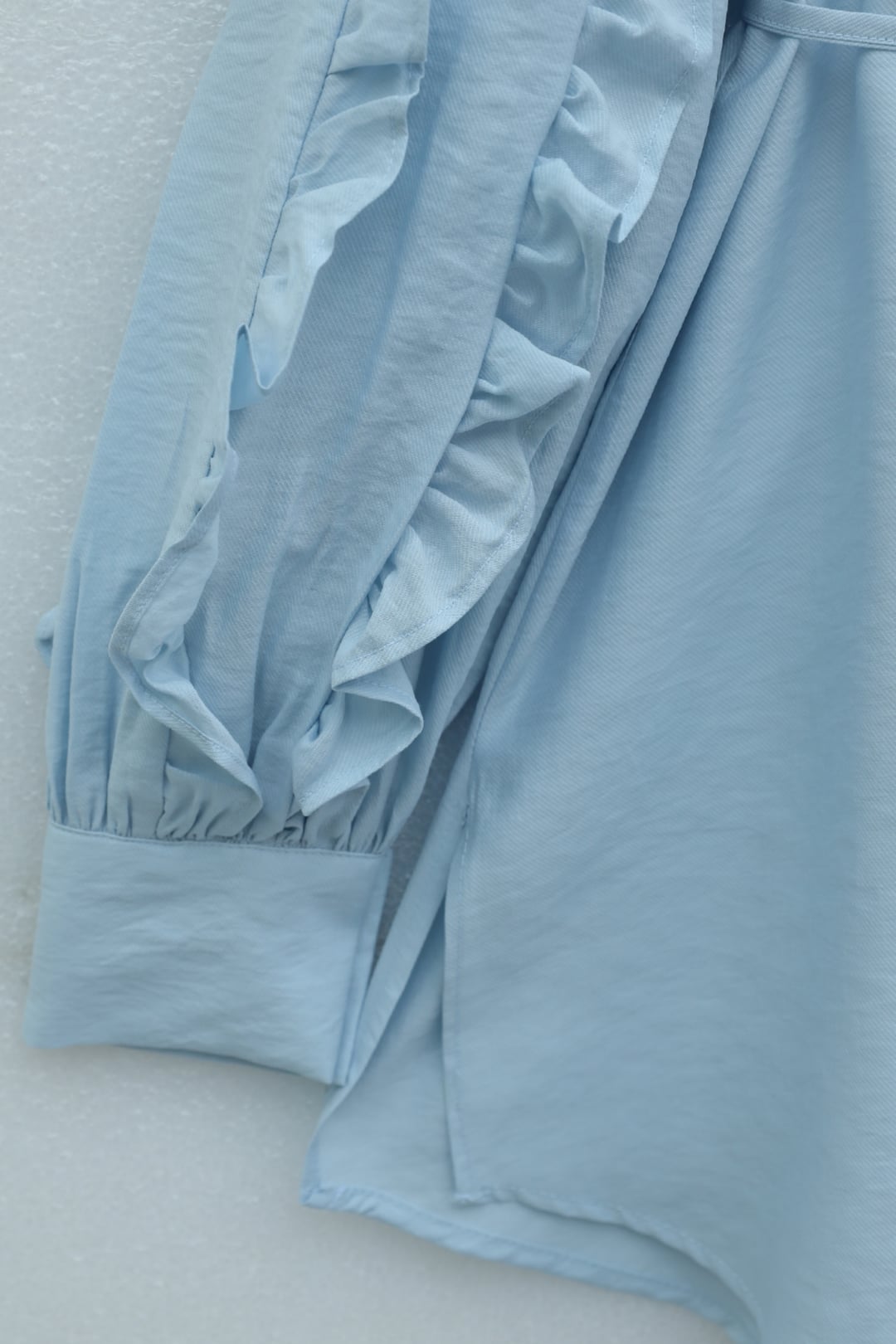Ruffled Sleeve Stone Button Tie-Front Blouse - Ice Blue - Podyumplus - by Peralane - photo 4