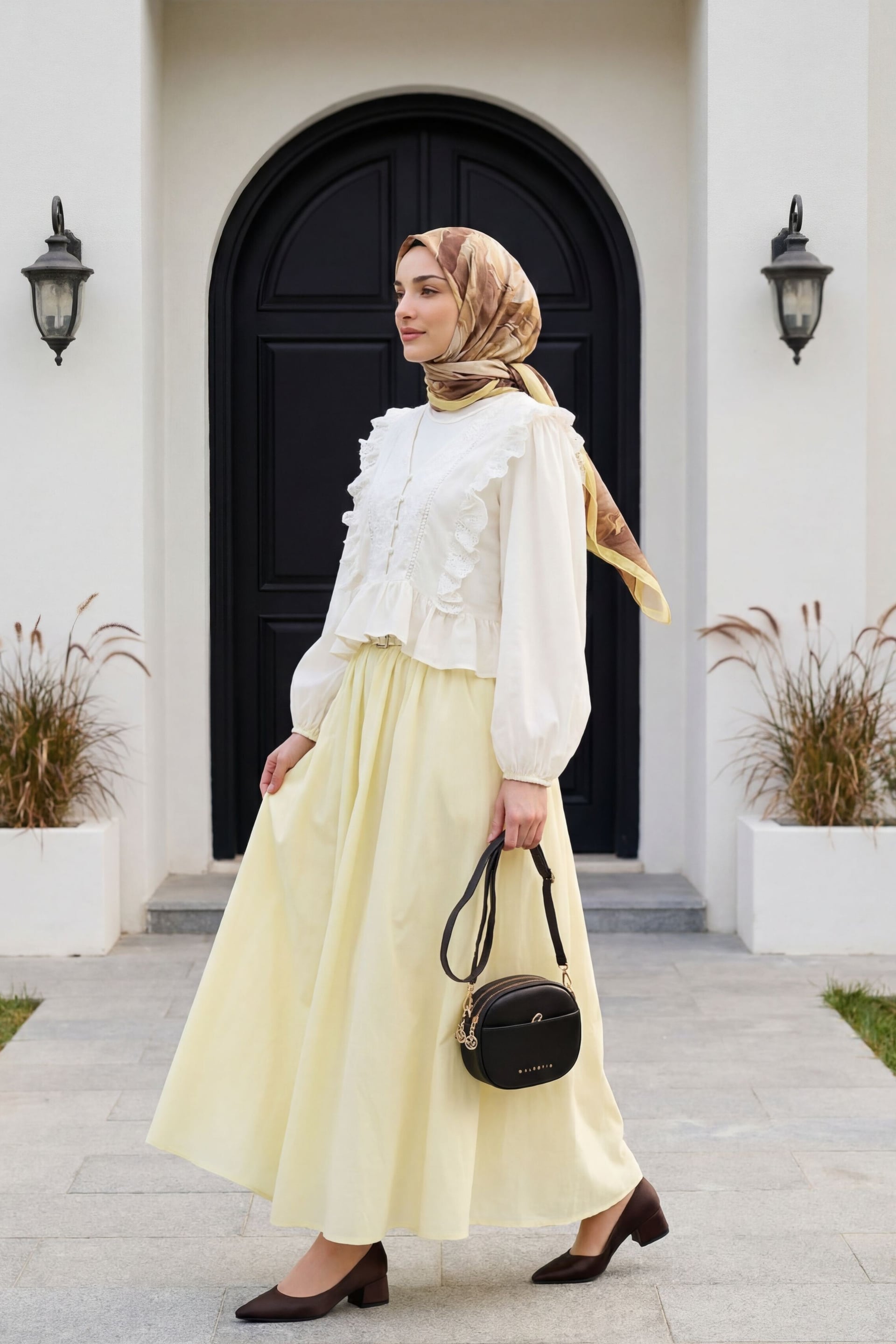 Pale Yellow Cotton Voile Skirt with Pockets and Belt - Podyumplus - by Peralane - photo 4