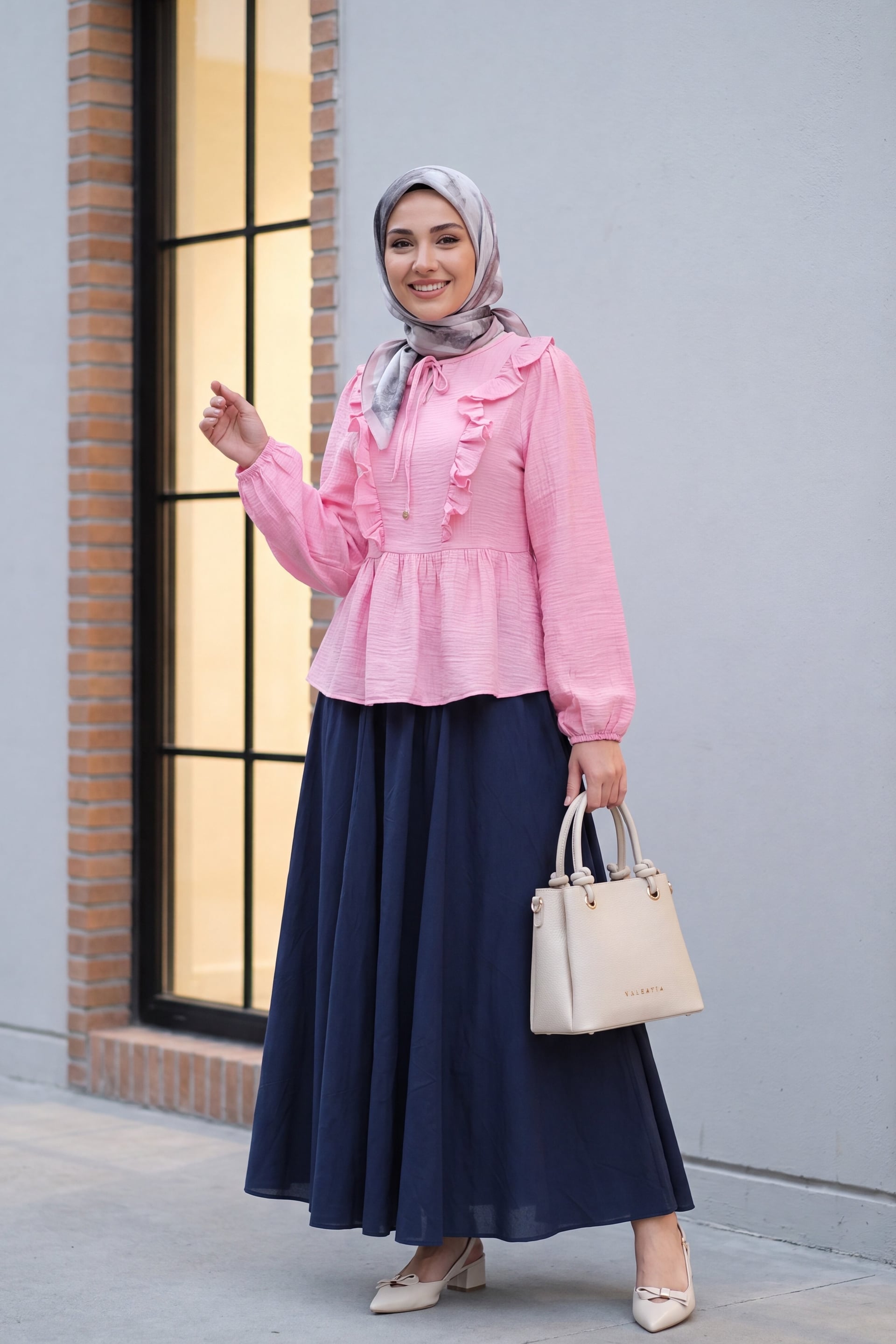 Tie-Neck Ruffle-Front Crinkle Blouse - Pink - Podyumplus - by Peralane - photo 5