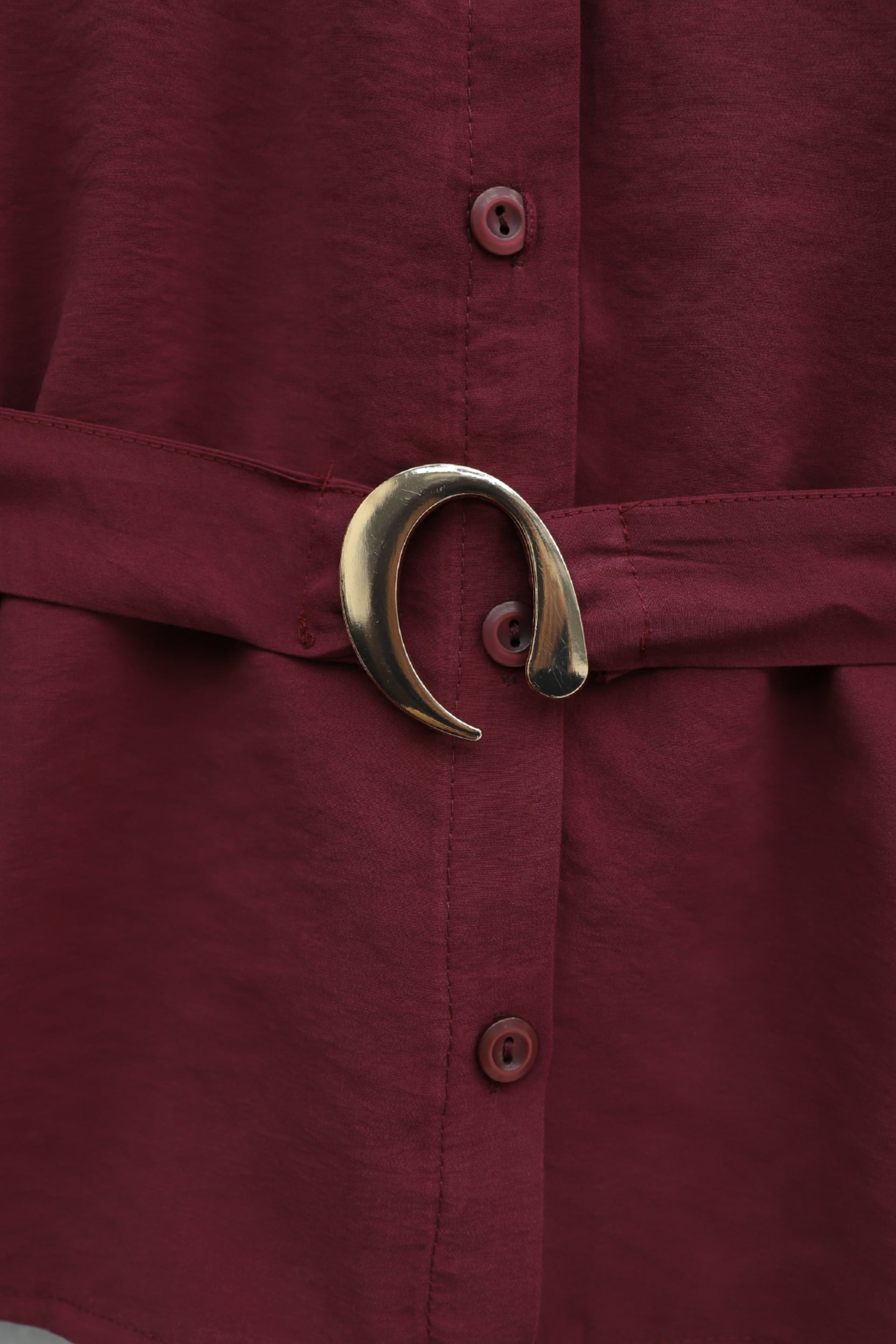 Shoulder-Padded Belted Modal Two-Piece Set with Elastic Waist Skirt - Burgundy - Podyumplus - by Peralane - photo 3