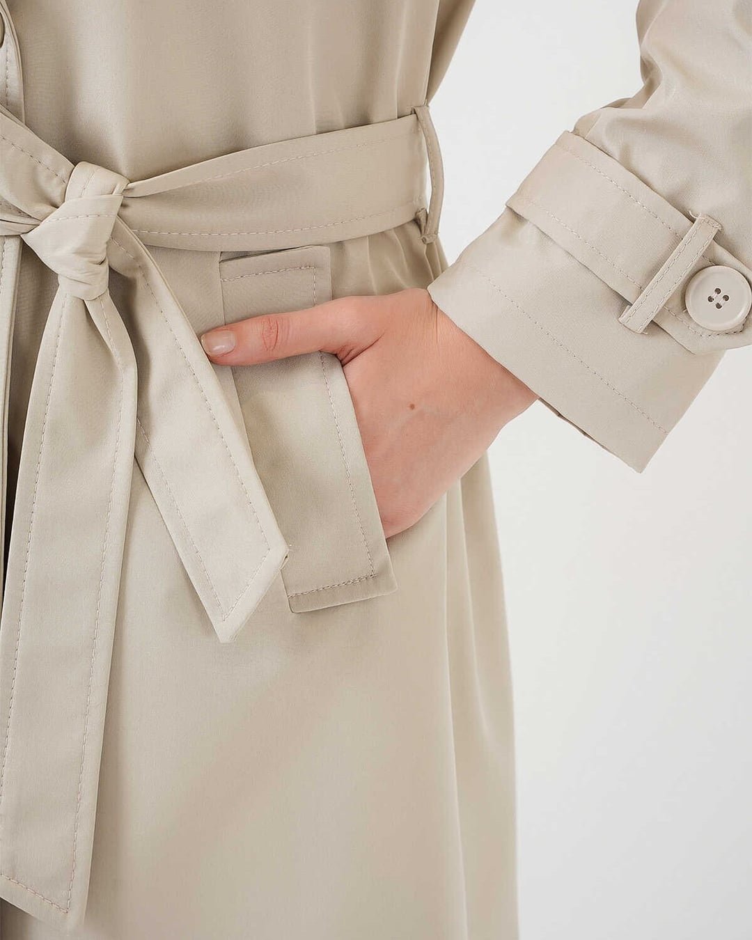 Beige Double-Breasted Trench Coat with Belt - Bigdart - by Peralane - photo 7