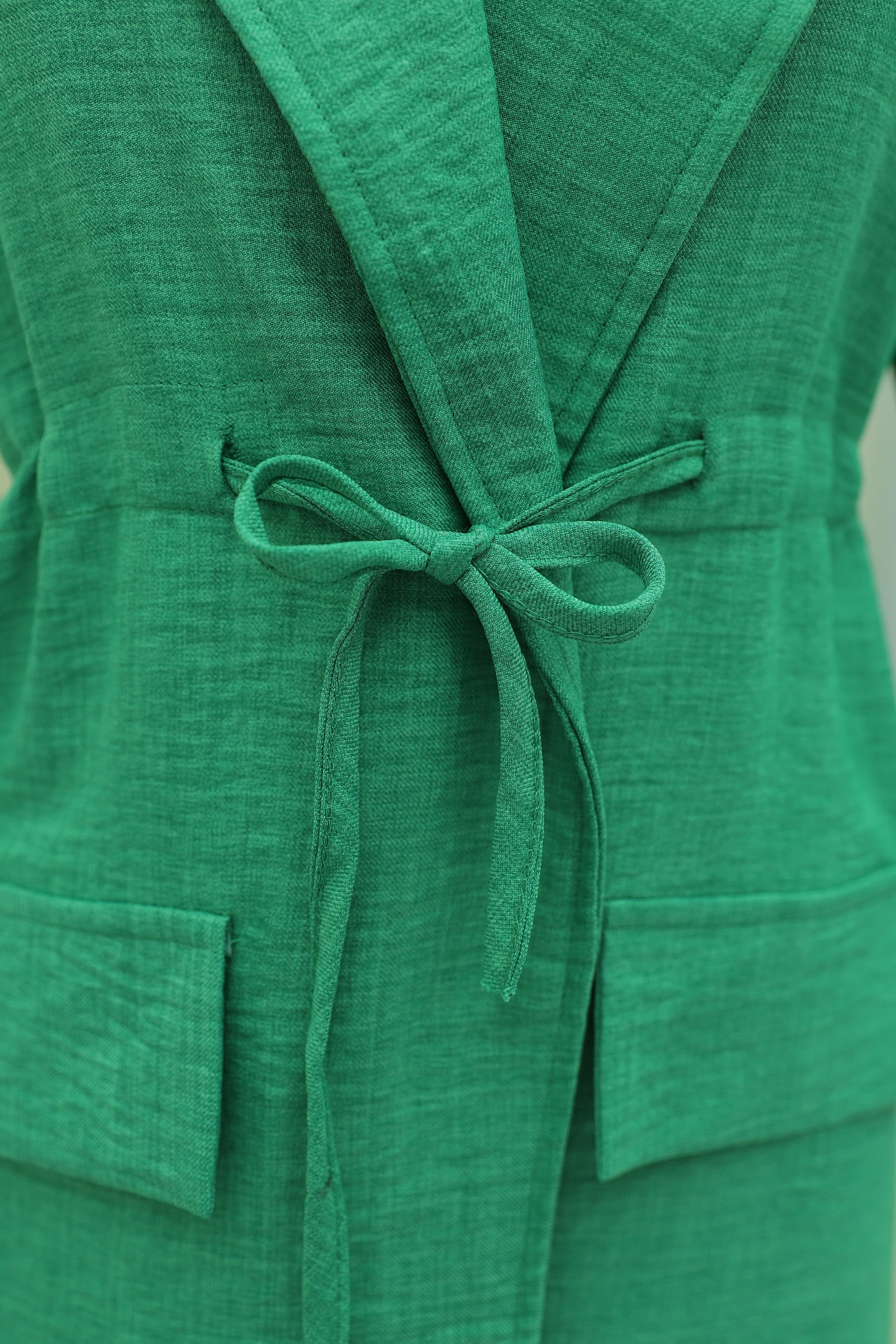 Tunnel Lace Pocket Detail Linen Look Kimono - Light Green - Podyumplus - by Peralane - photo 8