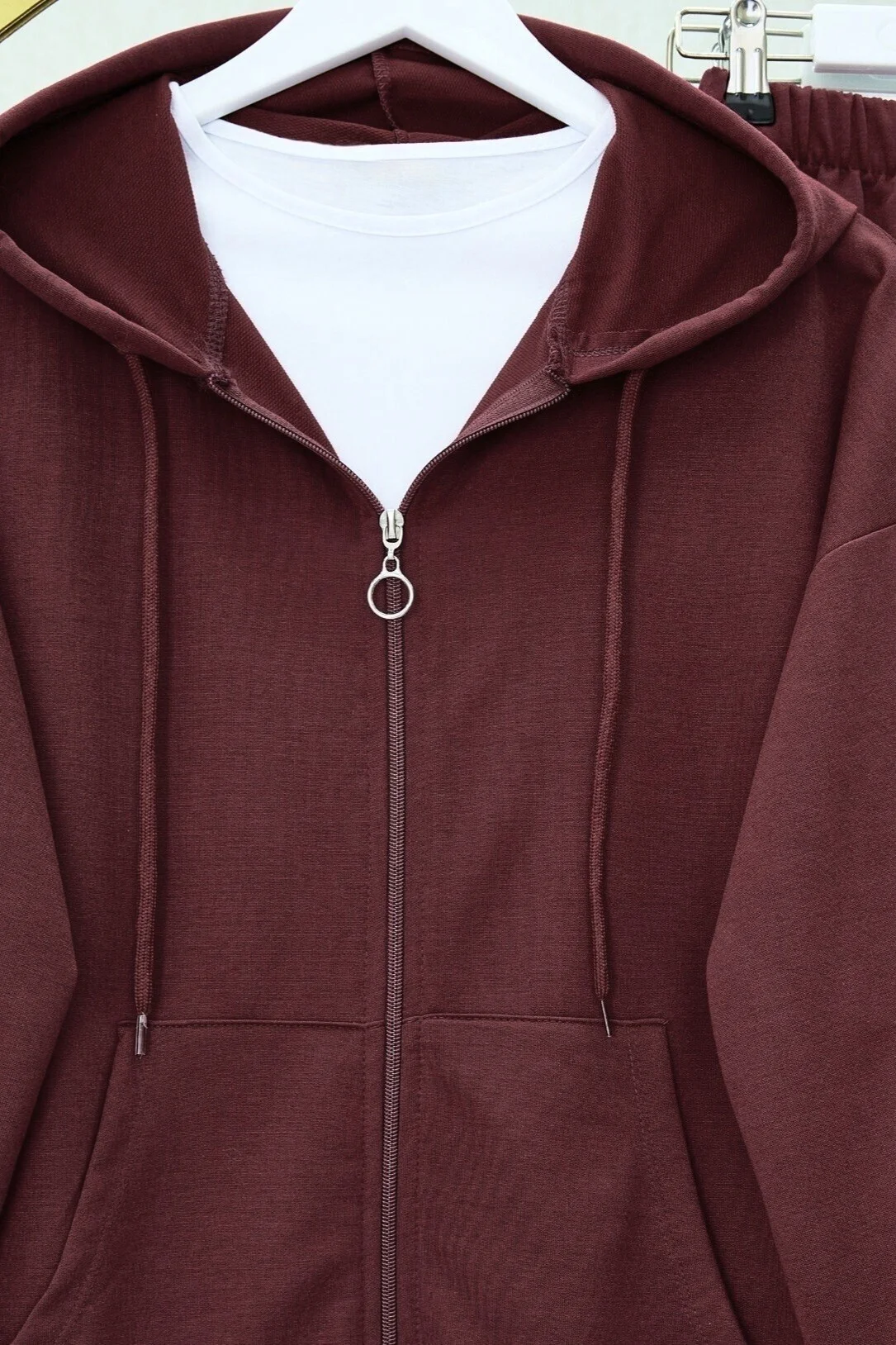 Zip-Up Hooded Lounge Set - Burgundy - Podyumplus - by Peralane - photo 4