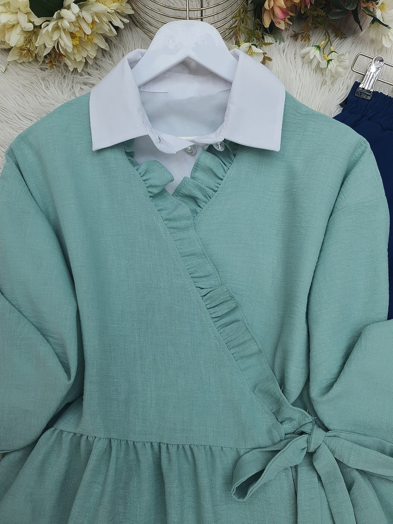 Mint Green Wrap-Front Tunic and Navy Trousers Co-ord Set - Podyumplus - by Peralane - photo 3