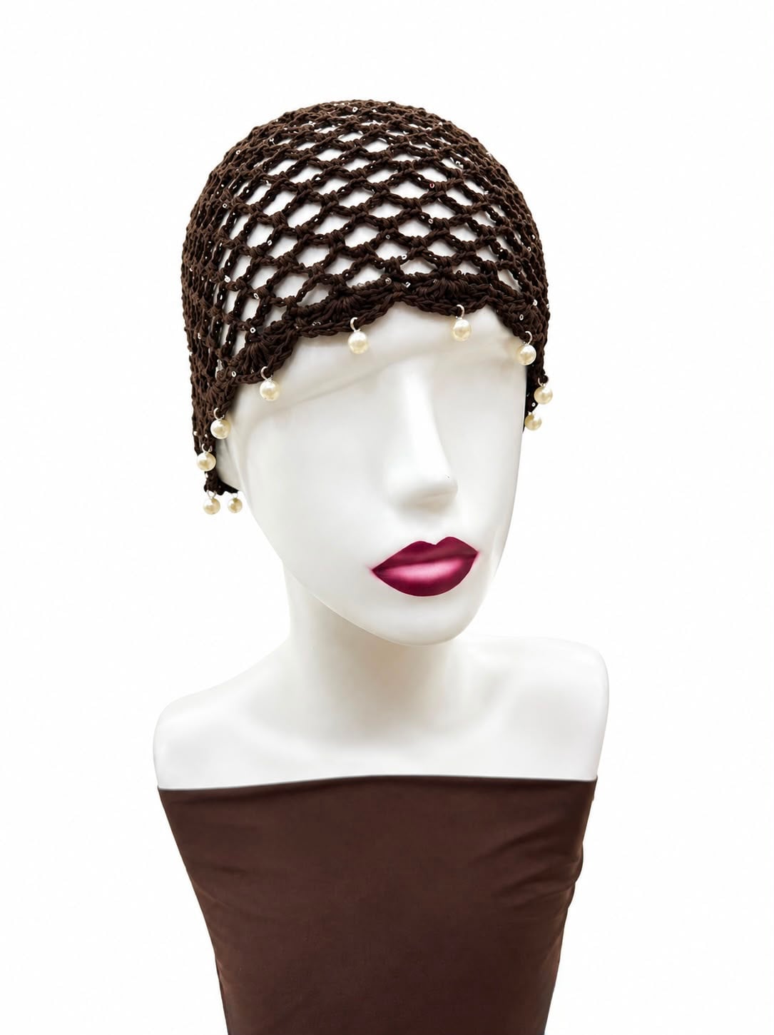 Brown Fringed Stone Mesh Bandana Hat 24x20 cm - Nesvay - by Peralane - photo 4