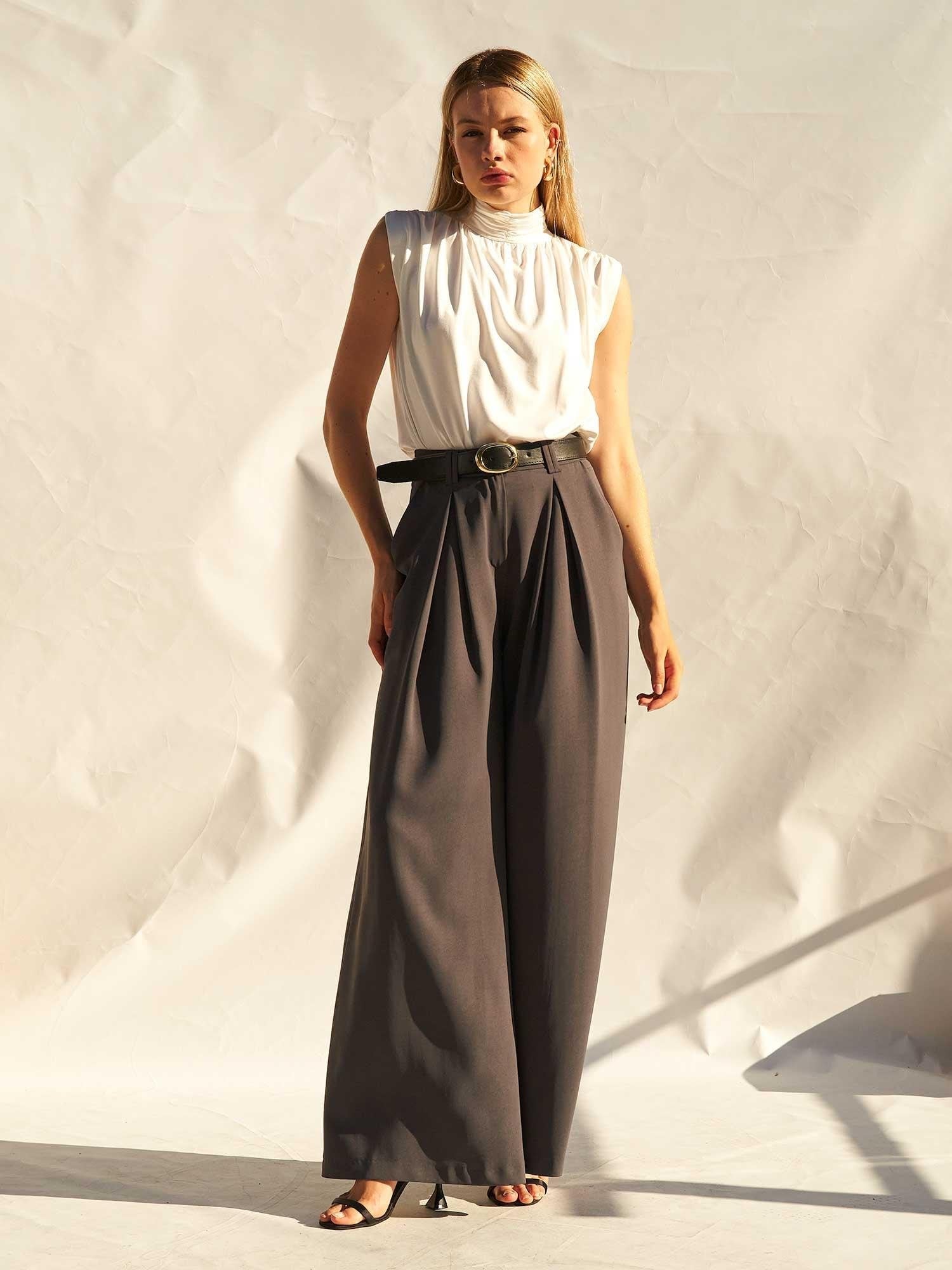 Gathered Neck Sleeveless Blouse in Ecru – Women's Woven Top - Lefon - by Peralane - photo 2