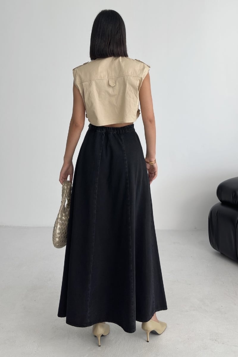 Diana High-Waist Flared Maxi Skirt in Solid Anthracite - Xlove - by Peralane - photo 4