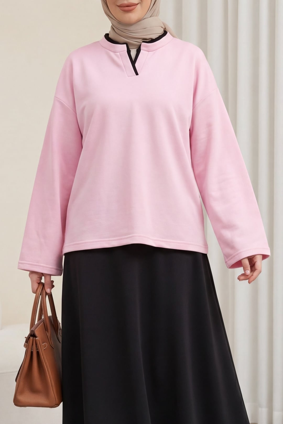 V-Neck Double Layer 2-Thread Jersey Blouse - Pink - Podyumplus - by Peralane
