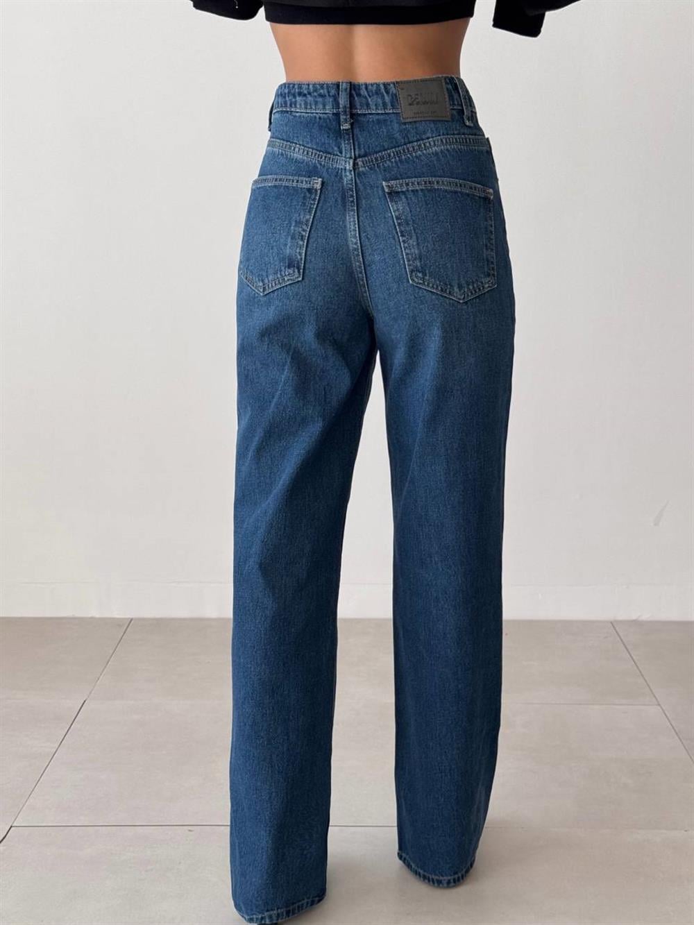 High-Waisted Straight-Leg Dark Blue Denim Jeans - Lacarino Jeans - by Peralane - photo 4